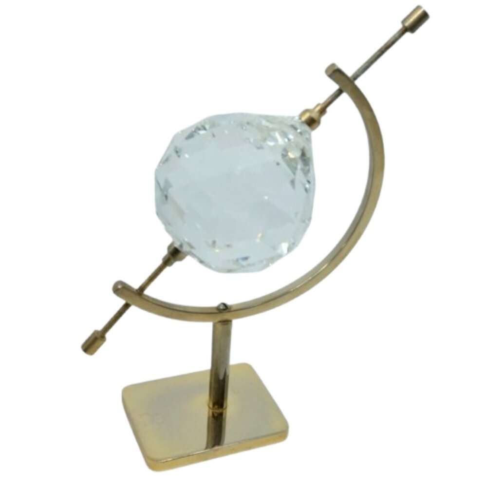 VINTAGE SWAROVSKI DIAMOND CUT CRYSTAL ROTATING GLOBE BRASS STAND - Picture 2 of 4